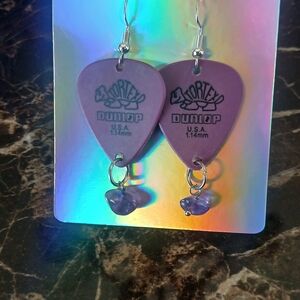 Purple Guitar Pick Dangle Earrings